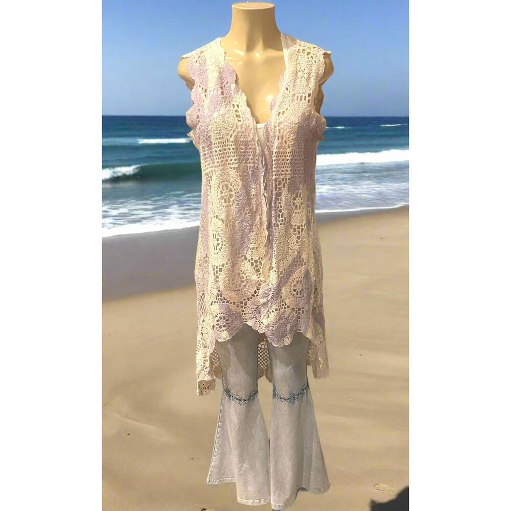 Origami Crochet Hi-Lo Vest Lavender and Pink Small/Medium
